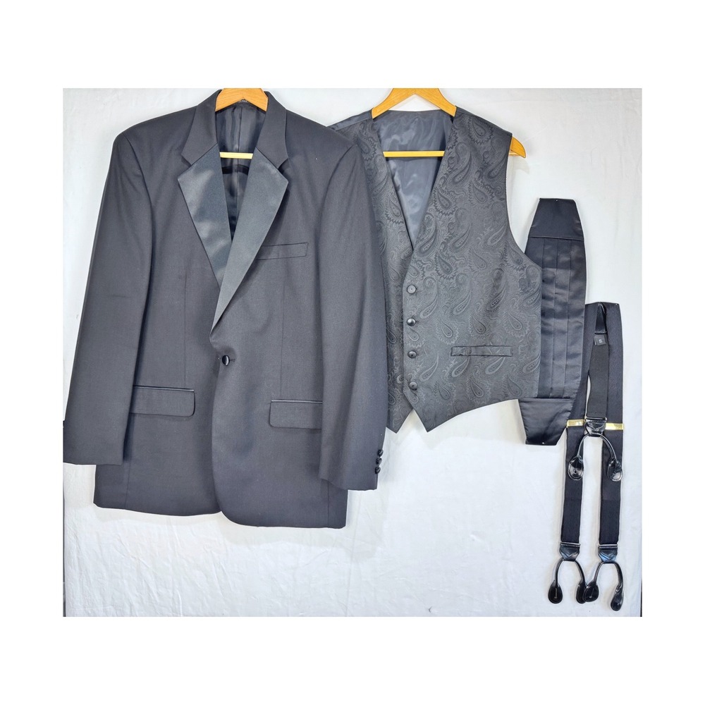 Cricketeer Tuxedo Jacket Accessories Black Paisley Vest Cummerbund‎ Silk Set 42L